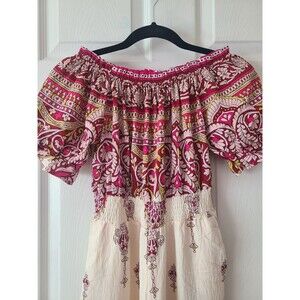 Unbranded Floral Smocked Jumpsuit Womens Size S/M Red creamBoho Puff Sleeve New
